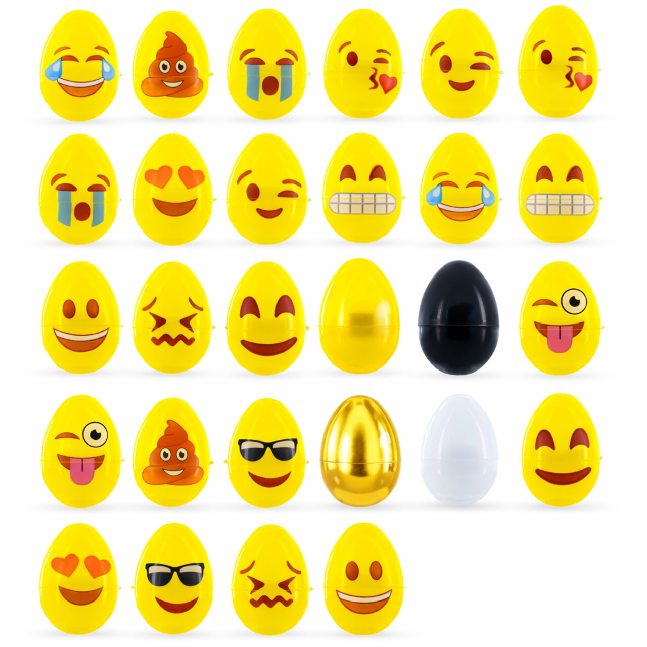 Set of 28 Easter Eggs Fillable Plastic Eggs with Emoji Faces Gold White Black for Egg Hunt